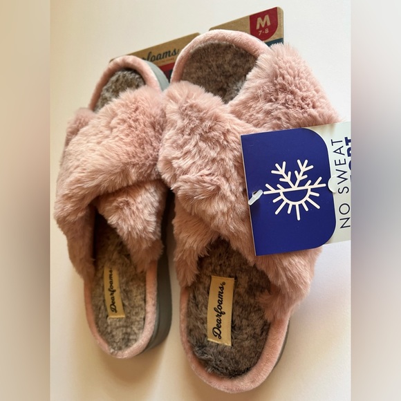 NWOT Women’s Dearforms Cross Band Slide Slippers - Picture 2 of 6